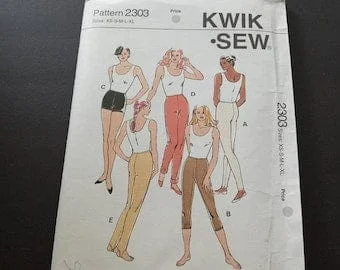 Pornhint Kwik Sew 2303 Size XS-S-M-L-XL 1993 Vintage uncut Pattern Leggings and Shorts Yoga Gym Clothes Elastic Waist roll cuff or stirrups