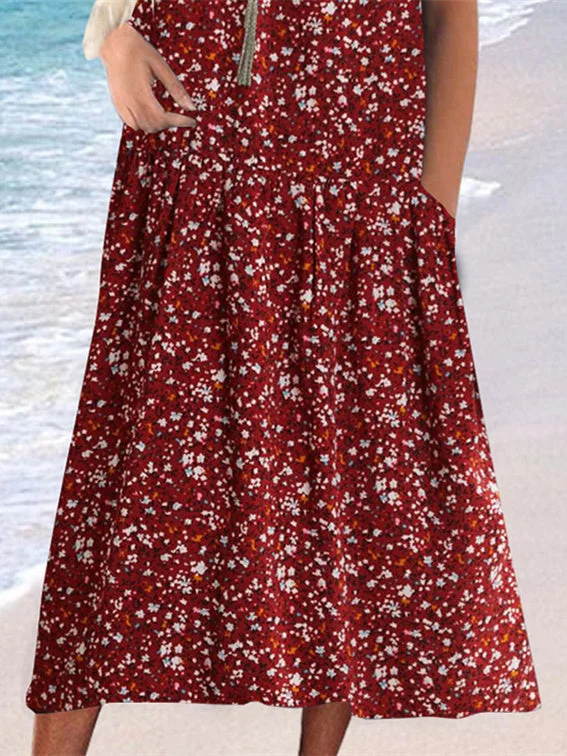 Women Half Sleeve V-neck Solid Color Dress