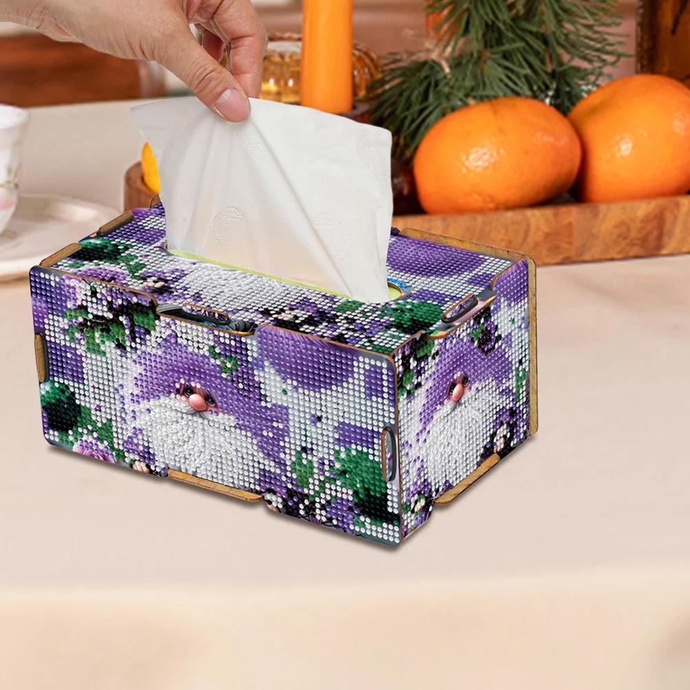 Purple Gnome Diamond Painting Tissue Box Wooden Diamond Art Tissue Storage Box