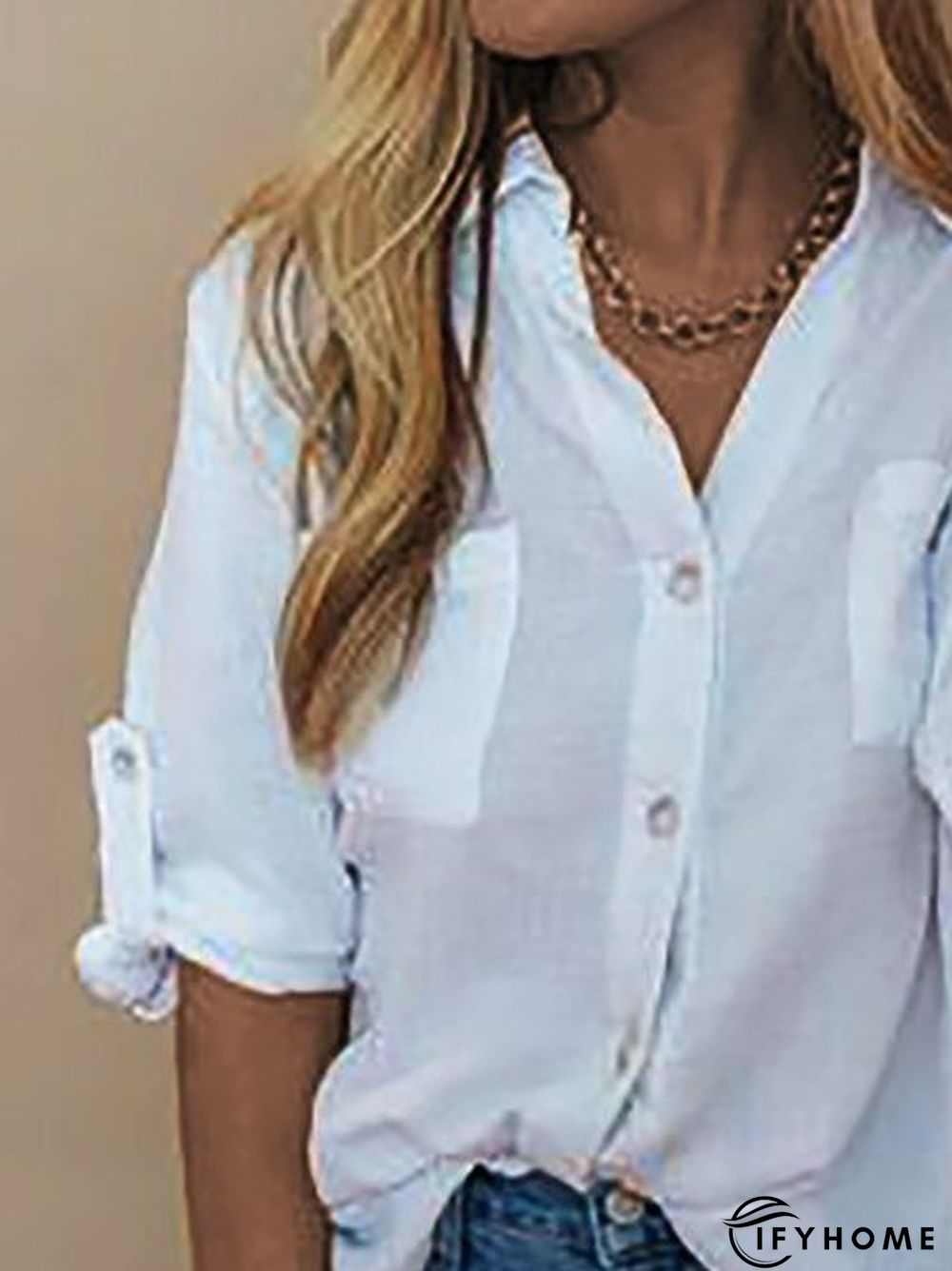 Long Sleeve Printed Shirt Collar Shift Blouse | IFYHOME