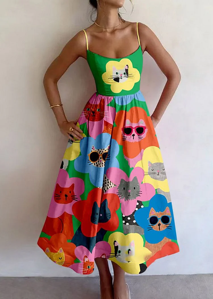 Flower Cat Printed Dress