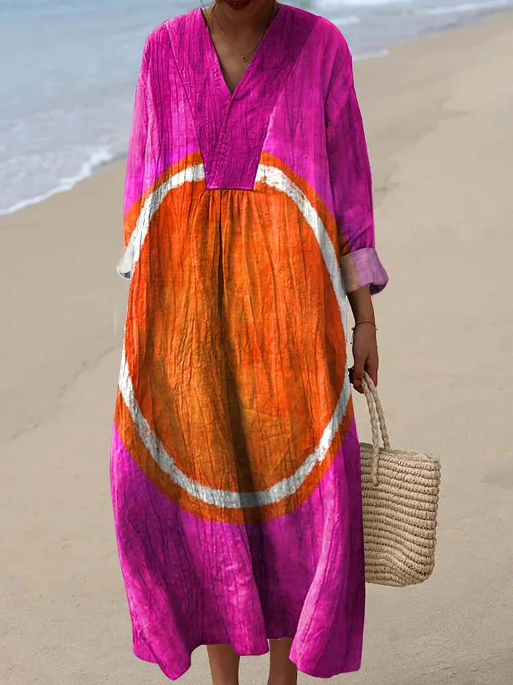 Women's Hot Pink & Orange Bold Abstract Art Print Flowy Dress