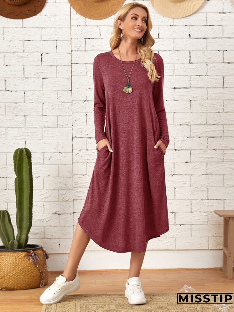 Marled Knit Slant Pockets Curved Hem Dress