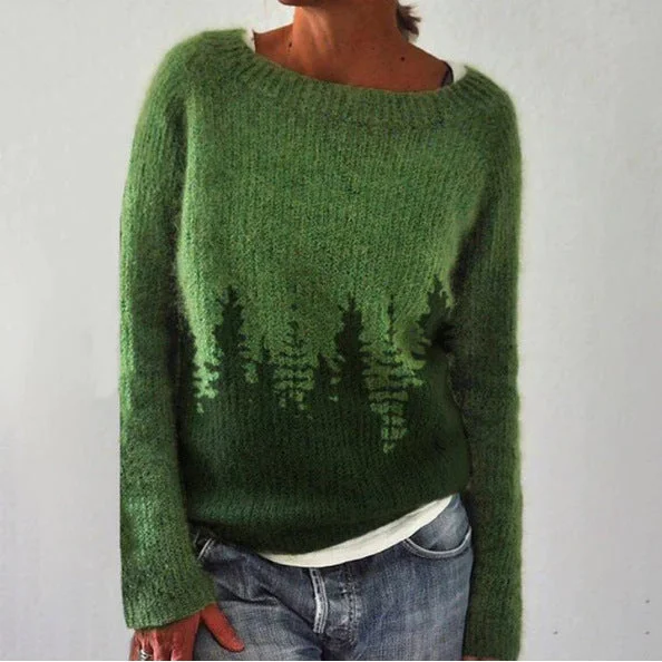 Brownm Round Neck Multicolor Loose Pullover Sweaters