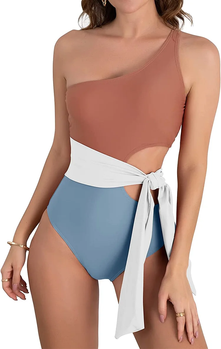 One Shoulder Cutout Tie Side Monokini Swimsuits