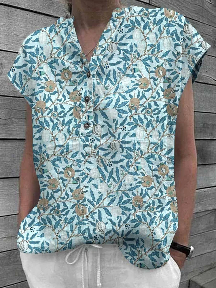 Women's Floral Art Casual Cotton Shirt Tops