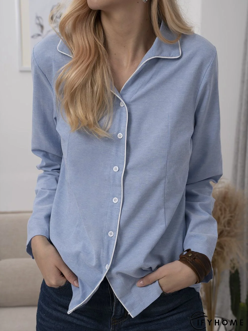 Plus Size Vintage Plain Long Sleeve Casual Shirts Tops | IFYHOME