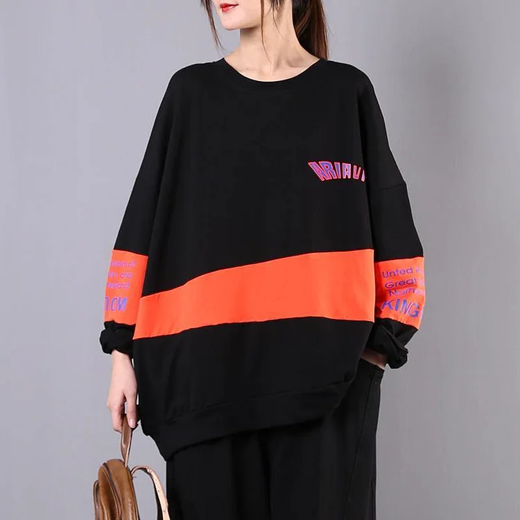 Unique orange cotton shirts o neck Letter Knee top