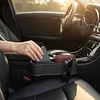 PU Leather Car Seat Organizer with Cup Holders 2 Hooks Auto Console Side Storage Box Universal Fit for Phone Sunglasses Accessories (Black 1Set)