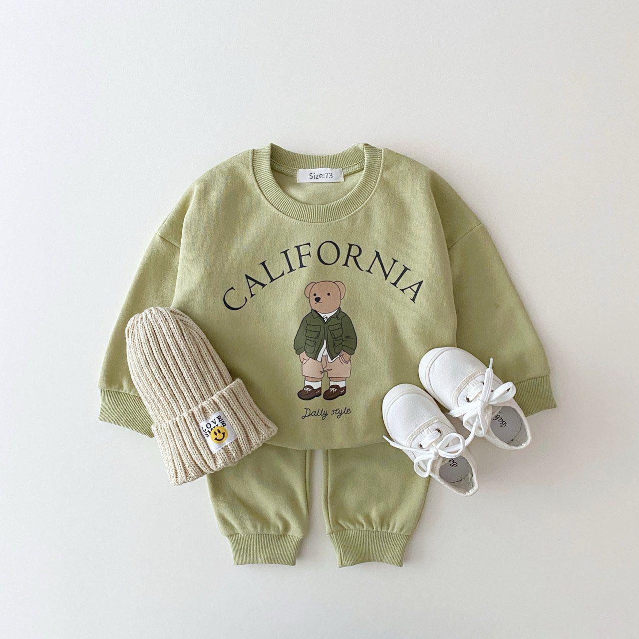Toddler Boy/Girl NEWYORK Bear Print Long Sleeve T-shirt and Casual Pants Set