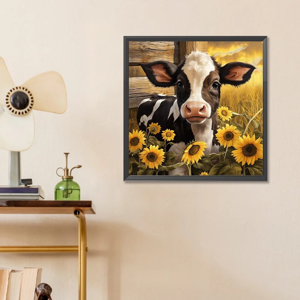 Diamond Painting - Full Round Drill - Sunflower Cow(Canvas|30*30cm)