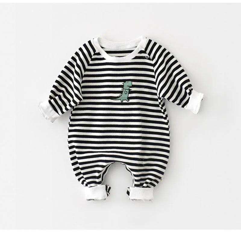 MILANCEL Spring Baby Clothes Striped Cotton Newborn Boy Rompers Dinosaur Embroidery Toddler Jumpsuit