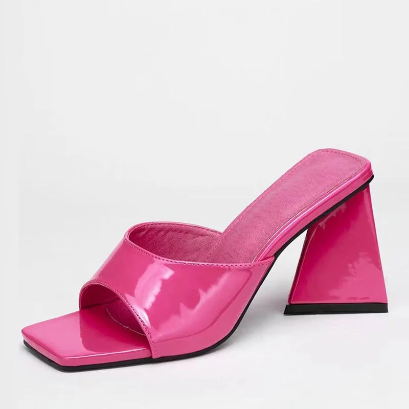 New Brand Mule Women Slippers Outdoor Fashion Design Triangle Strange Heels Summer Sandals Elegant Square Open Toe Party Shoes