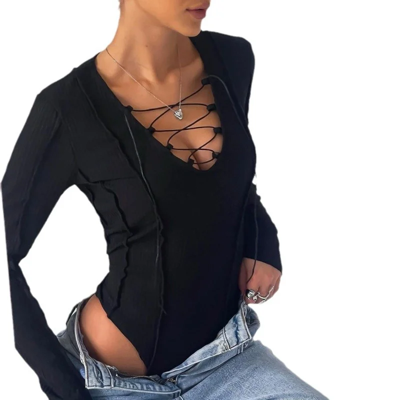 Uveng Uveng New Women's Sexy Thread Tie Fishbone Hot Girl Slim Jumpsuit