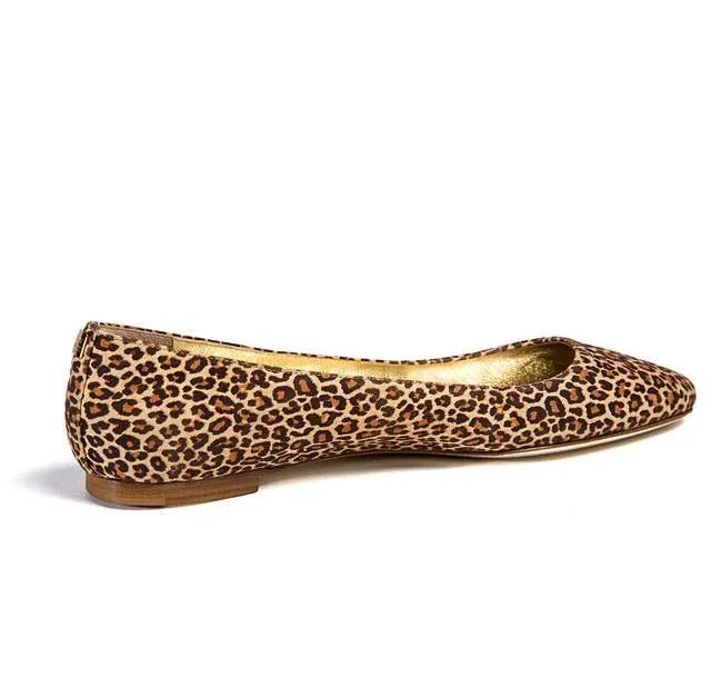 Women's Brown Gilding Lining Almond Toe Leopard Print Flats |FSJ Shoes