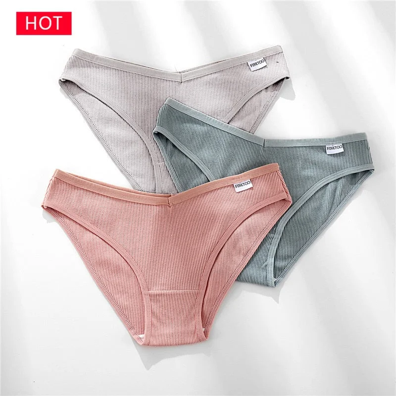 FINETOO 3PCS/Set Women's Underwear Cotton Panty Sexy Panties Female Underpants Solid Color Panty Intimates Women Lingerie M-2XL