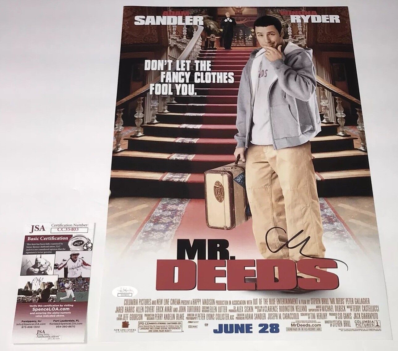 Adam Sandler Signed MR. DEEDS 11x17 Photo Poster painting IN PERSON Autograph JSA COA