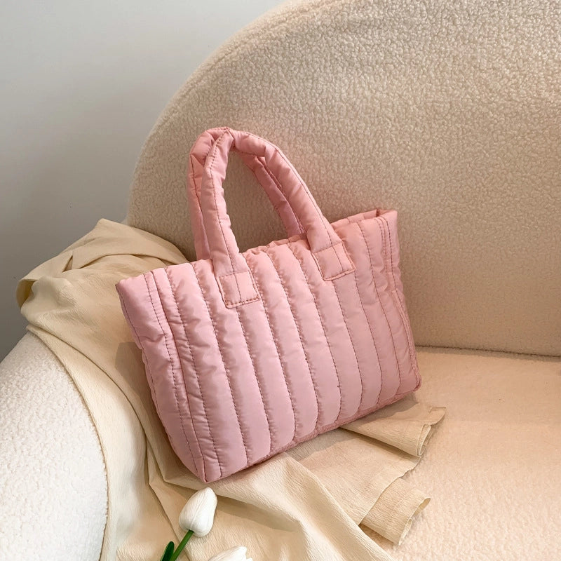 Large Capacity Simple Solid Color Handbag Cotton-padded Jacket Shoulder Bag Women’s Spring And Summer This Year’s Popular New Tote Bag