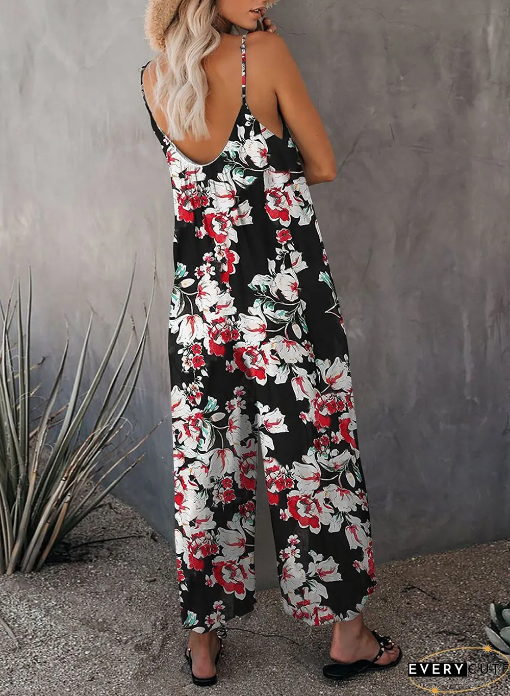 Print Spaghetti Strap Wide Leg Jumpsuit