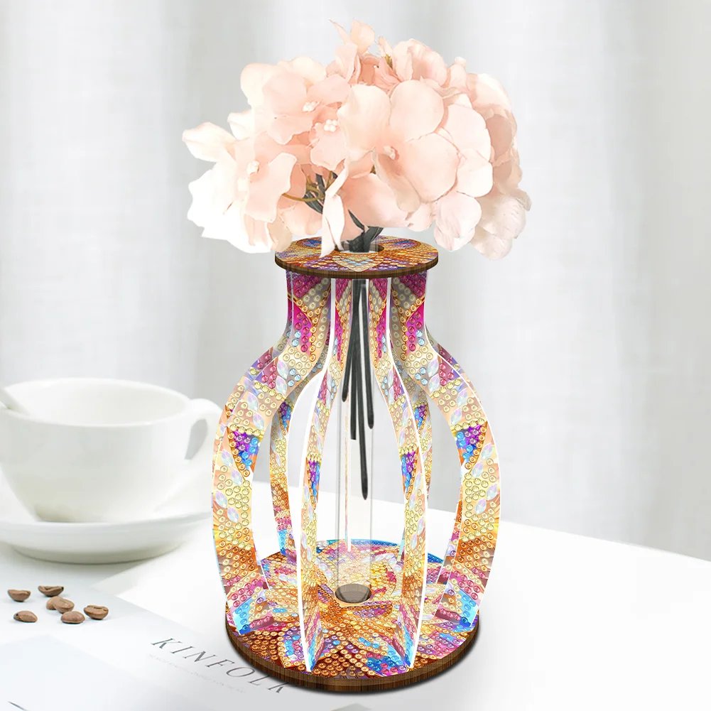 DIY Wood Mandala Diamond Painting Flower Vase Ornaments for Home Office Decor