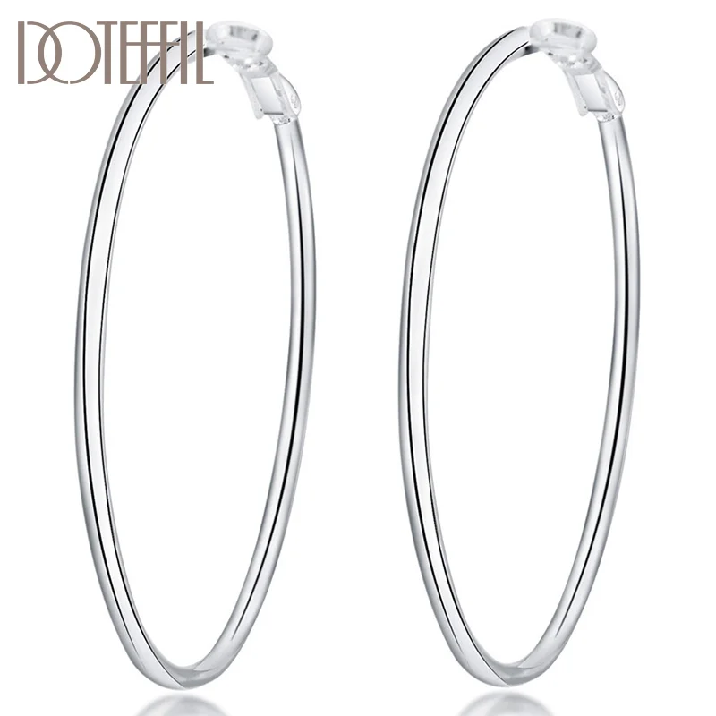 DOTEFFIL 925 Sterling Silver Smooth 50/60/70/80mm Round Circle Hoop Earrings For Women Jewelry