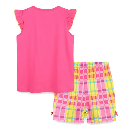 【18M-7Y】Girls' Cute Cartoon Embroidered Watermelon T-Shirt + Shorts 2-Piece Set
