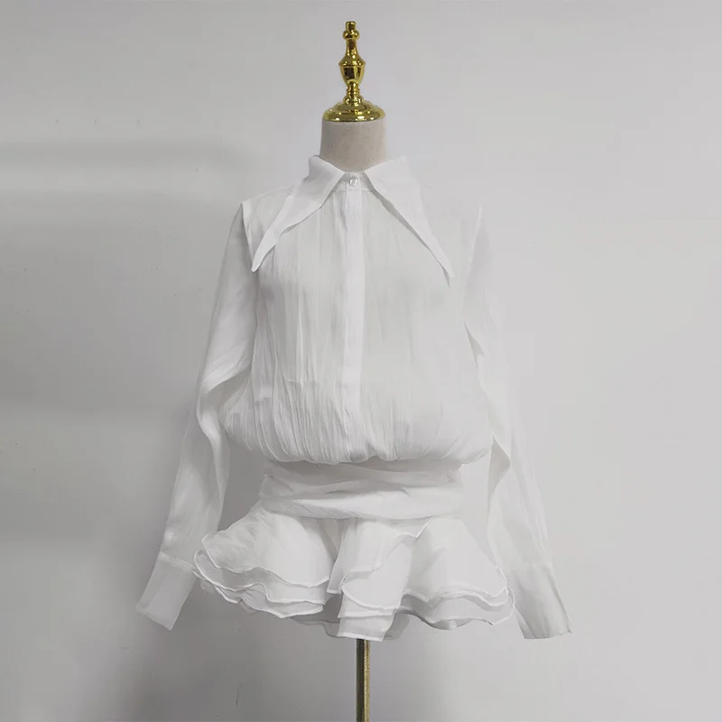 Brownm Spring 2025 New Fashion Temperament Collar Single Row Buckle Lotus Leaf Side Design Short Women's Dress