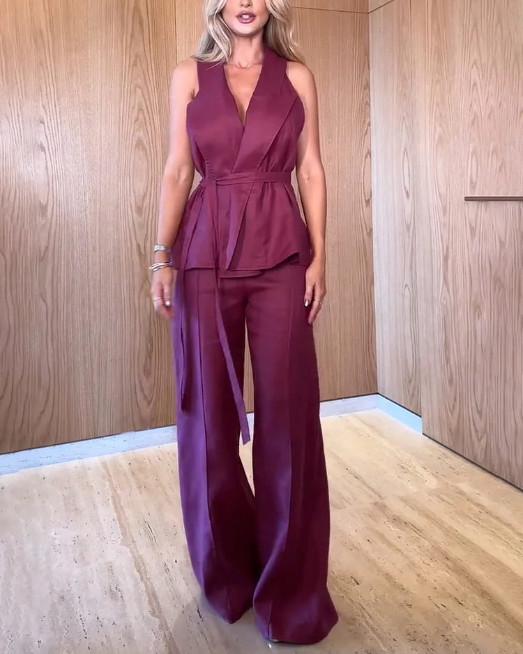 Women's solid color trousers casual suit