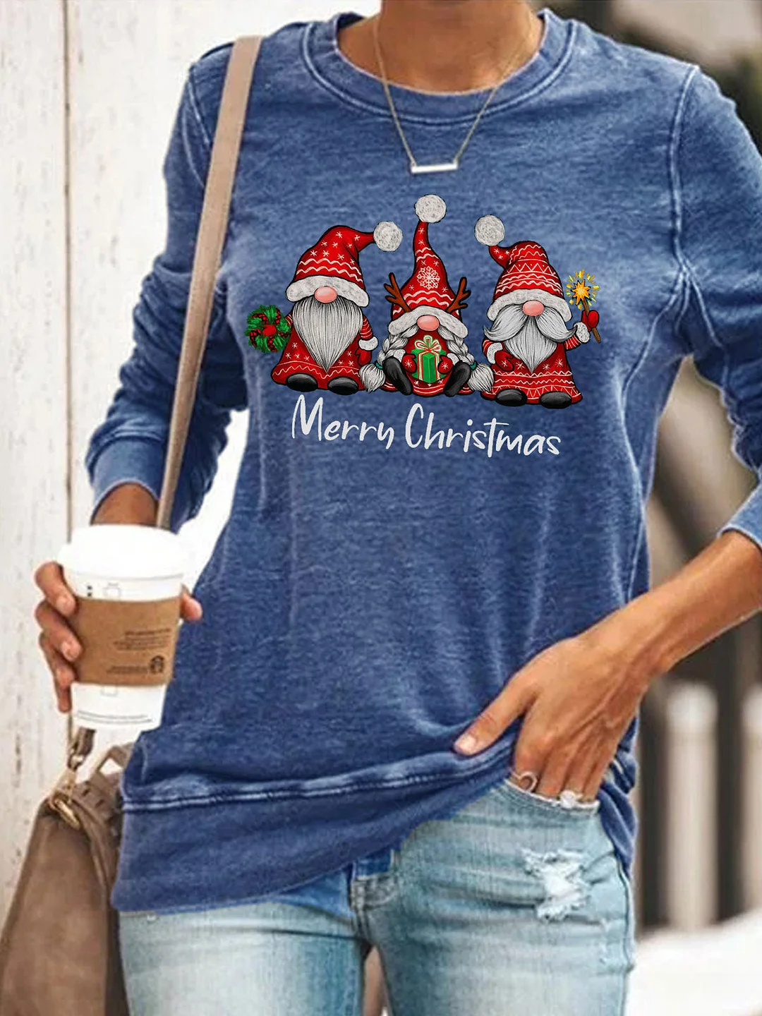Merry Christmas Gnomes Print Sweatshirt