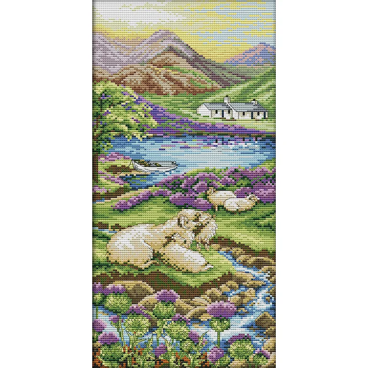 Joy Sunday Highland Landscape 14CT Stamped Cross Stitch 21*45CM