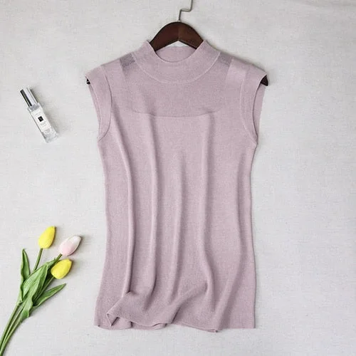 Sexy Women Top Fashion Women White Shirt Sexy Street Style Ladies Tops Tank Tops Knitted Solid Wild Ice Silk Knitting 2922 50