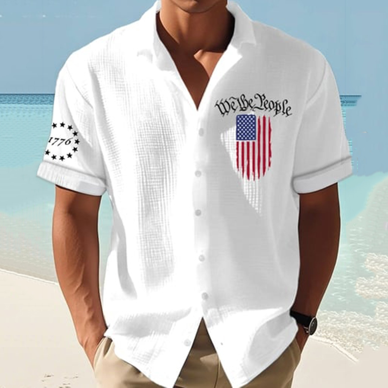 Men's Independence Day Print Short Sleeve Shirt wearshes