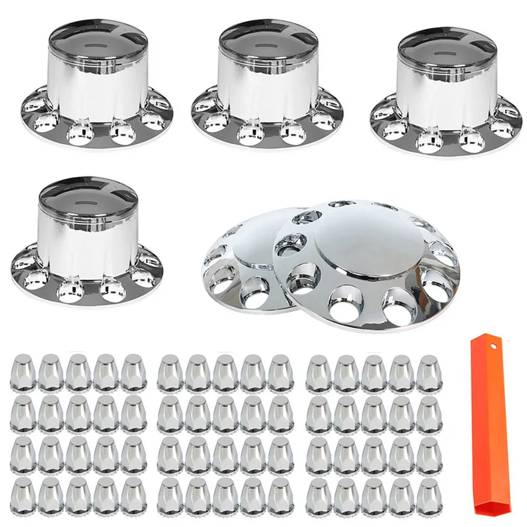 Silscvtt Chrome Semi Truck Hub Cover Wheel Axle Cover Center Caps Complete with 33mm Screw-on Lug Nuts for 22.5 Inches and 24.5 Inches Semi Truck Wheels 2 Front and 4 Rear