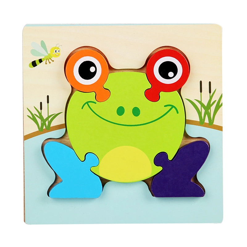 Kindergarten Children’s Enlightenment Early Education Cognition Cartoon Animal Cognition Hand-held Board Wooden Three-dimensional Puzzle Wooden Toys