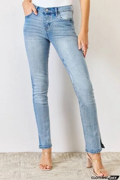 Kancan Full Size Mid Rise Y2K Slit Bootcut Jeans