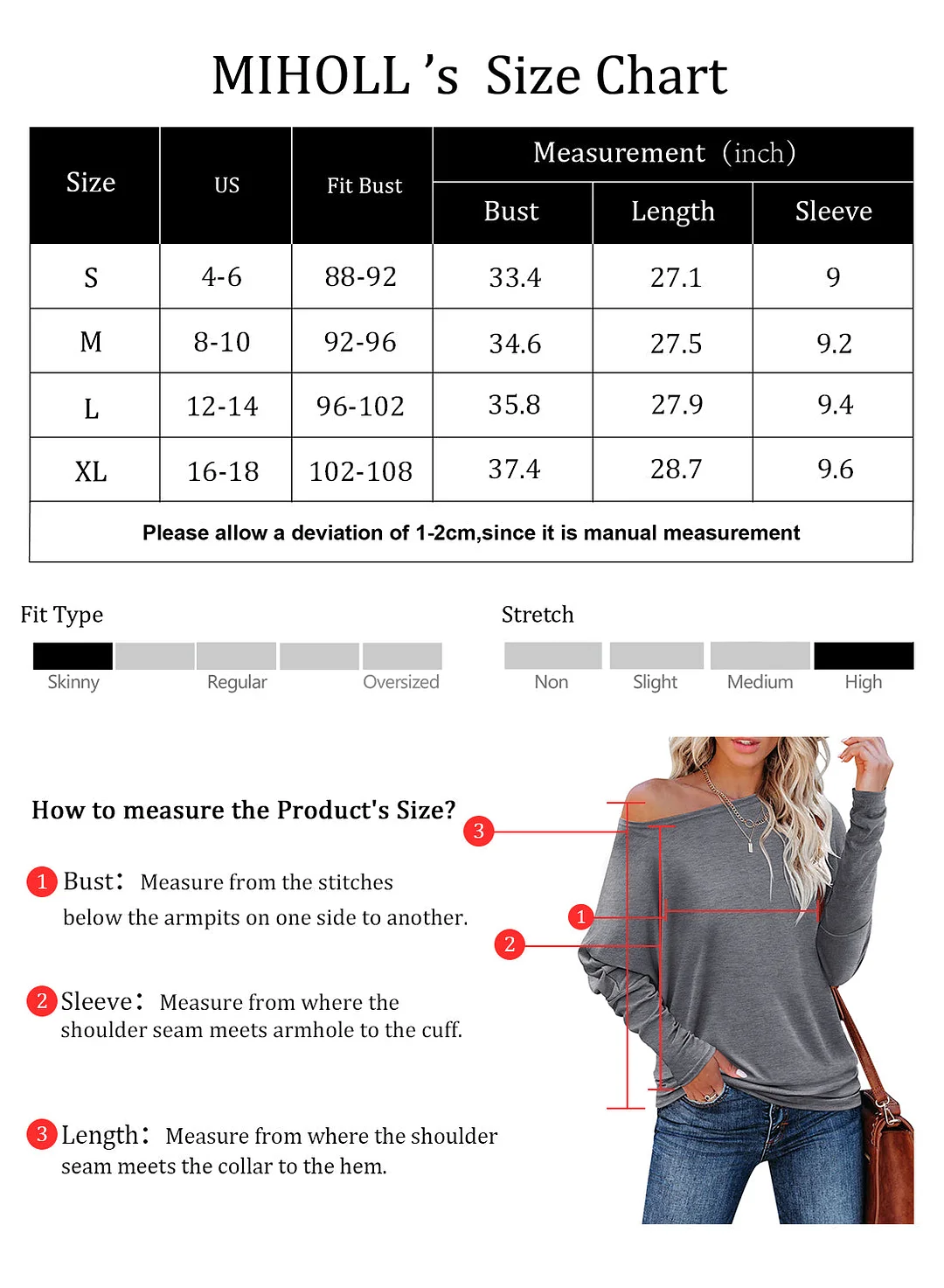 MIHOLL Womens Long Sleeve Batwing Casual Loose Dolman T-Shirt Blouse Tops