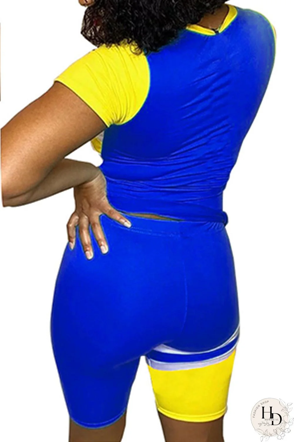 Red Polyester Fashion Casual Patchwork Print Two Piece Suits pencil Short Sleeve Two Pieces