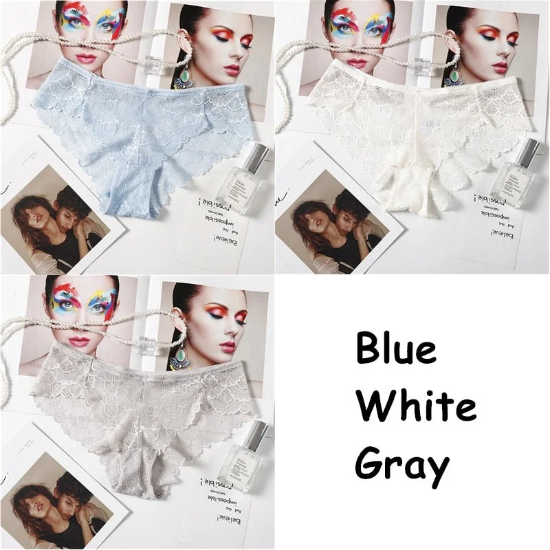 3PCS Sexy Lace Panties Solid Soft Breathable Briefs Seamless Women Underwear Ladies Panty Transparent Tempting Low-Rise Lingerie