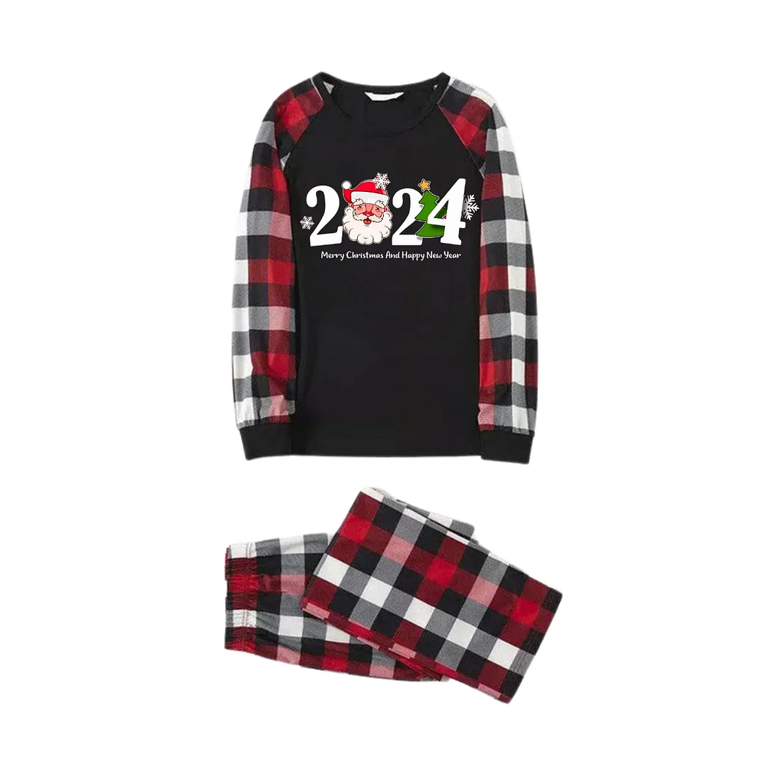 "2024 Santa Claus" Prints Red & Black & Grey & White Plaid Family Matching Pajamas