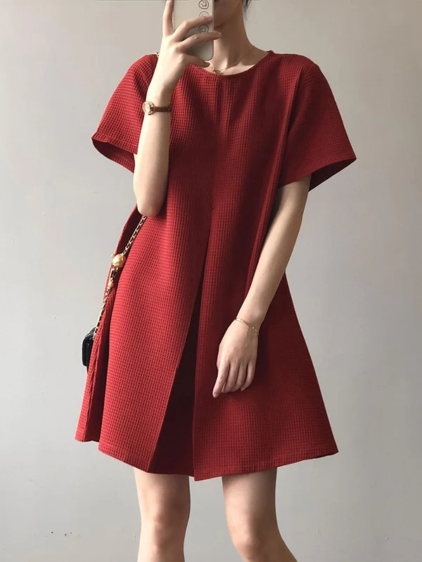 Urban Pure Color Round-Neck Short Sleeves Mini Dress