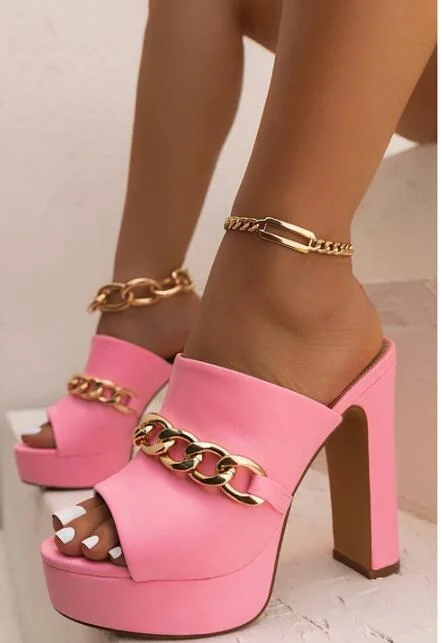 Trendy Platform Sandals Chunky Super High Heels Women Chain  Shoes Slingback Peep Toe Slippers Sexy Brief Sandalias Mujer 2021