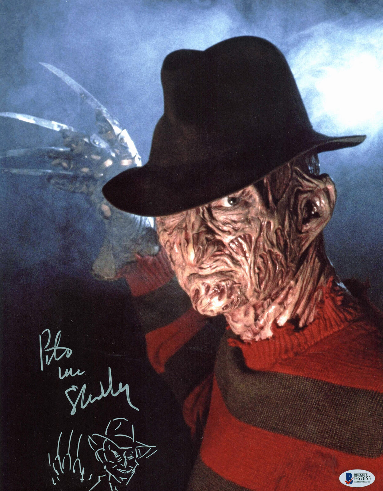 Pete Von Sholly Freddy Krueger Authentic Signed 11x14 Photo Poster painting w/ Sketch BAS E67653