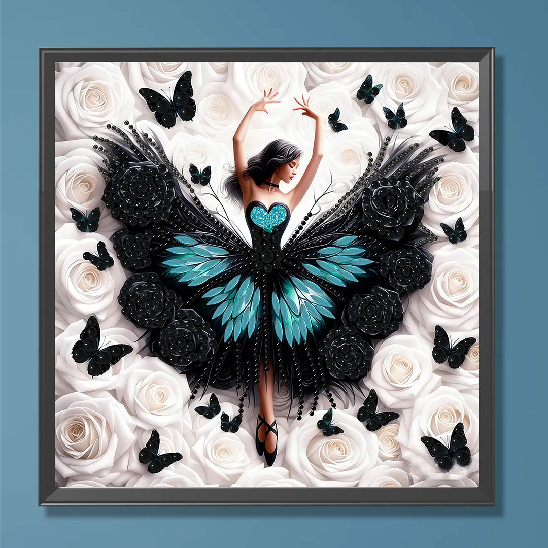 Diamond Painting - Partial Special Shaped Drill - Black Butterfly Girl(Canvas|30x30cm)