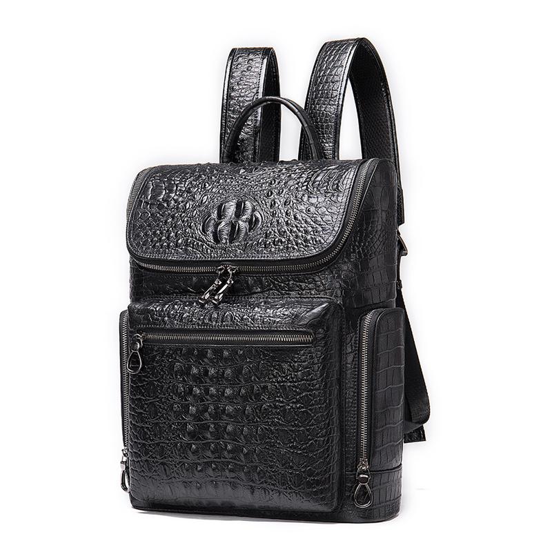 Mens Alligator Pattern Cow Leather Soft Back Flap Backpack