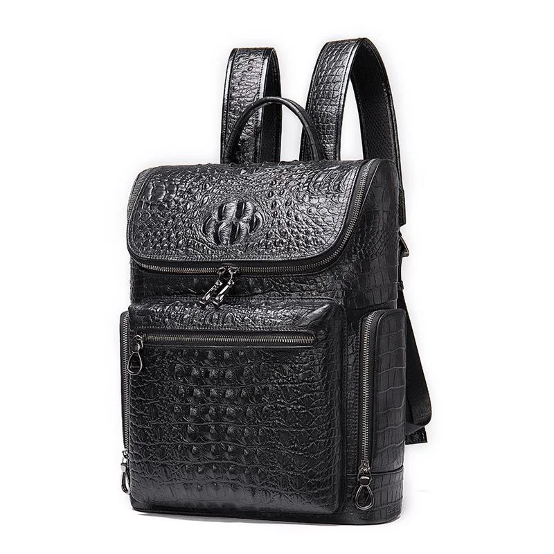 Mens Alligator Pattern Cow Leather Soft Back Flap Backpack