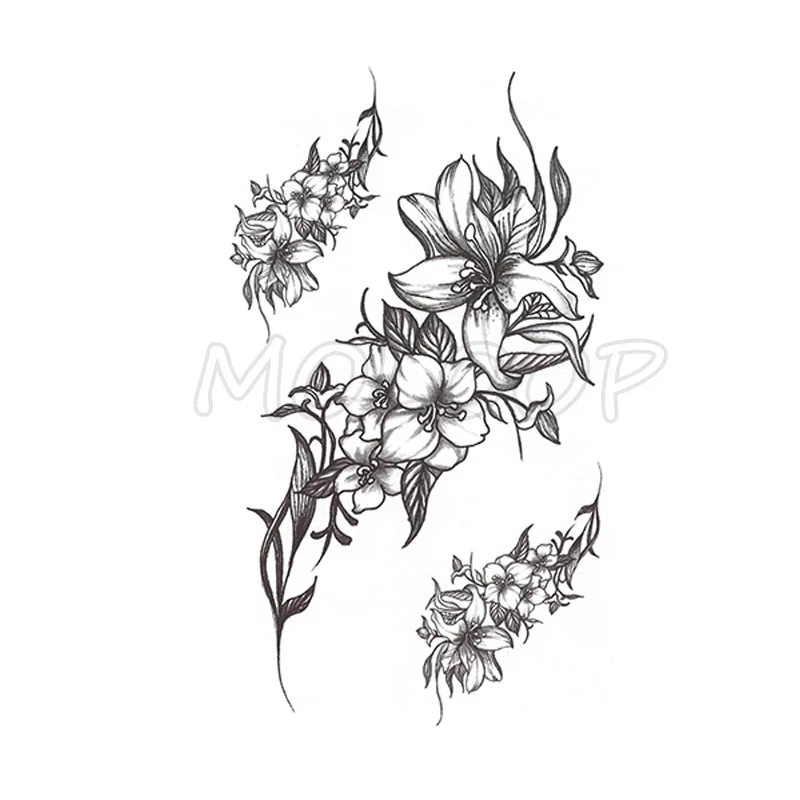 Waterproof Temporary Tattoo Stickers Black Somnus Flower Plant Small Size Tatto Flash Tatoo Fake Tattoos for Man Kid Girl Women