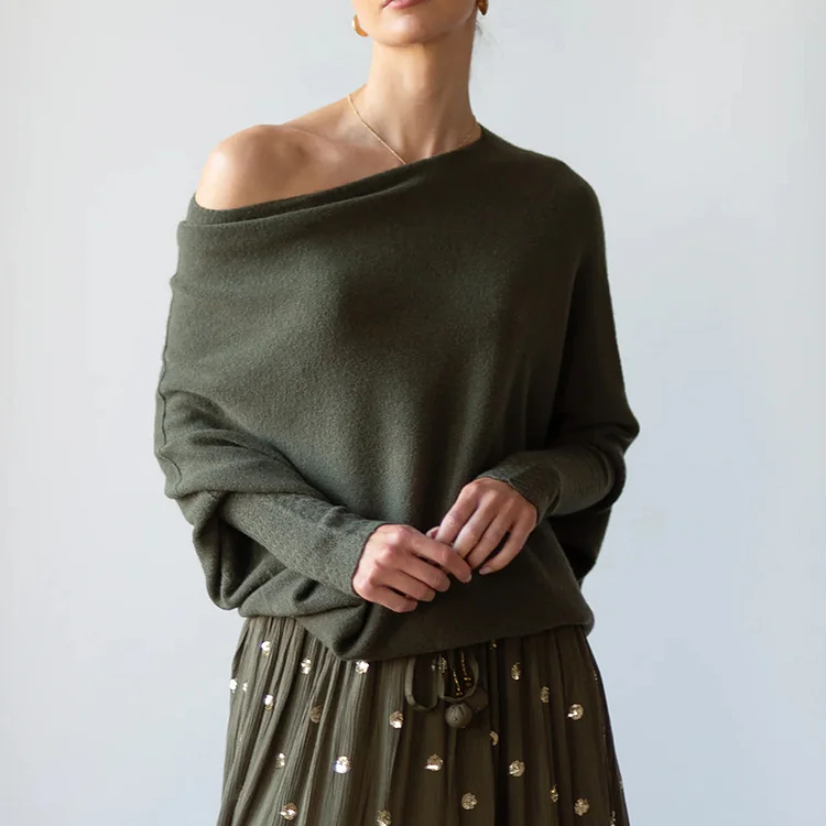  Solid Color Round Neck Long Sleeve Top