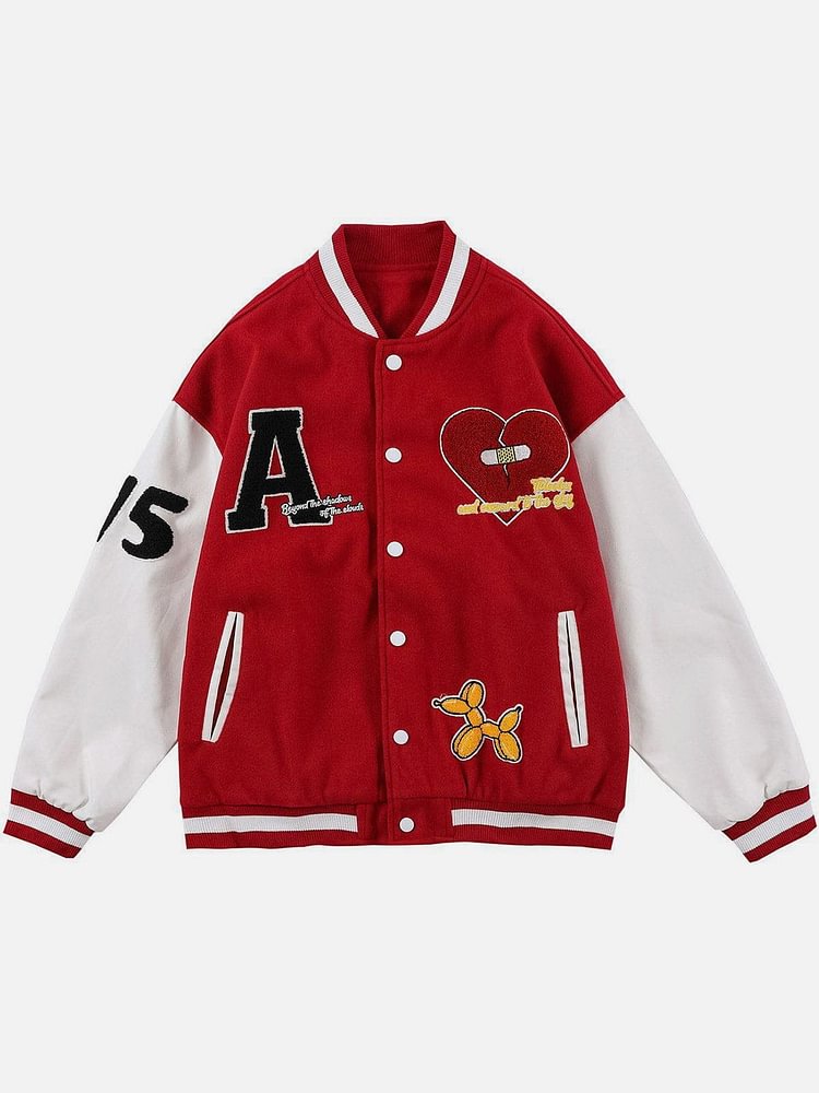 Letter Love Flocking Color Matching Varsity Jacket