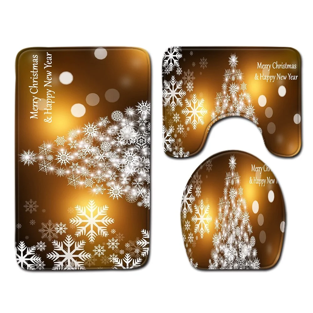 Christmas Toilet seat Cover 3pcs Set Bathroom Mat Home  Absorbent Door mats washroom Decoration Carpet Printing Flannel Rug