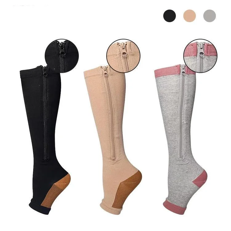 Zippered Open Toe Compression Socks Support Stockings 20-30 MmHg